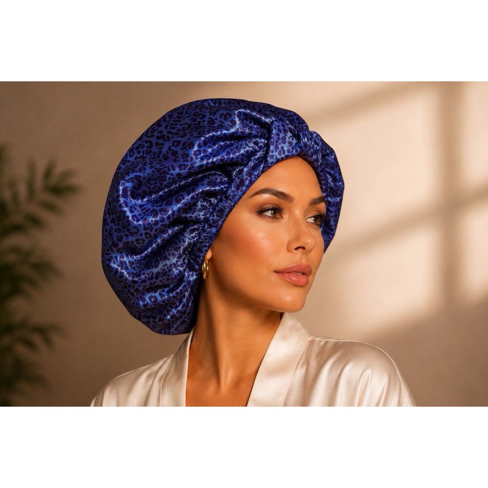 The Vintage Cosmetic Company Blue Cheetah Print Hair Turban